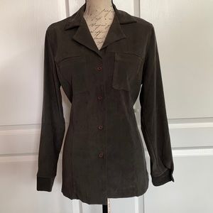 New York City design dark olive green sueded shirt